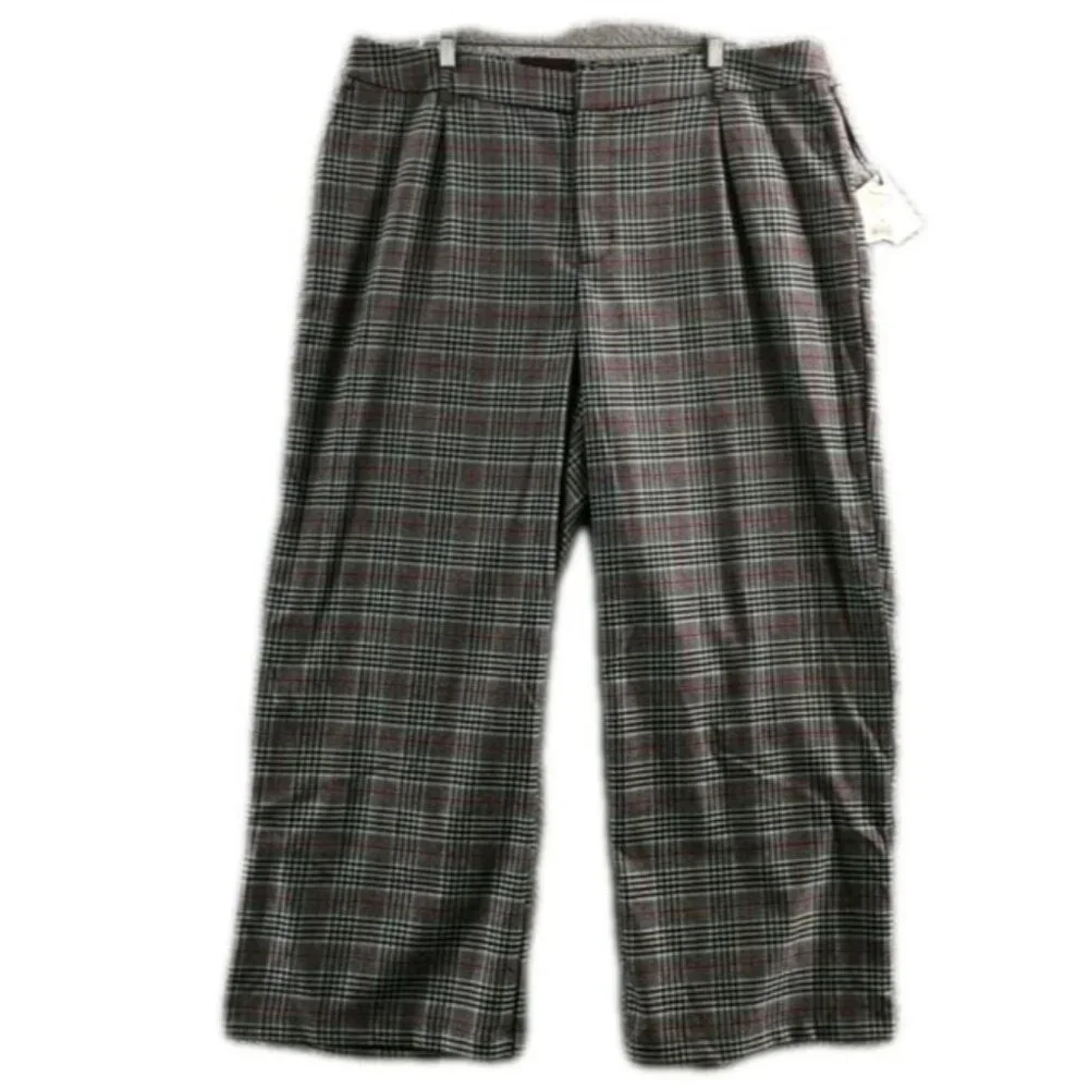 Ava & Viv Women High Rise Wide Leg Trousers Gray Plaid Plus Size 18 Stretch - Picture 3 of 15